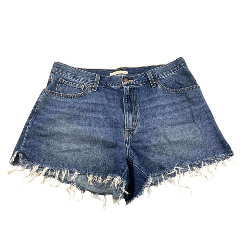 Levi's Premium 80s Mom Shorts Women 32 Blue Utopia‎ Cotton Denim Raw Hem Rigid